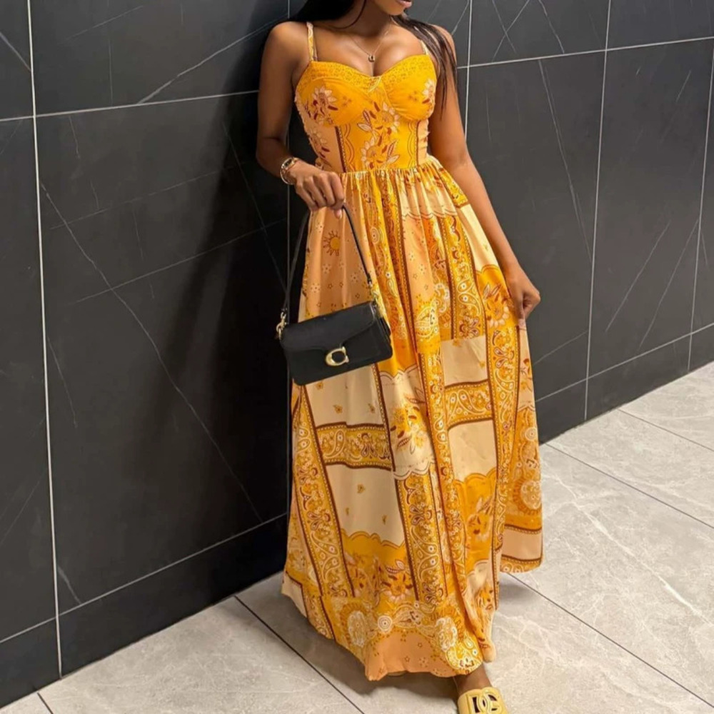 Chic Sexy African Fashion Strapless Print Maxi Dress